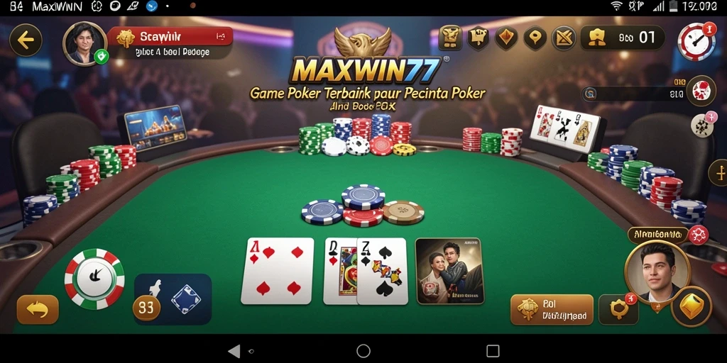 Tampilan gameplay poker di MAXWIN77 yang seru dan menantang.