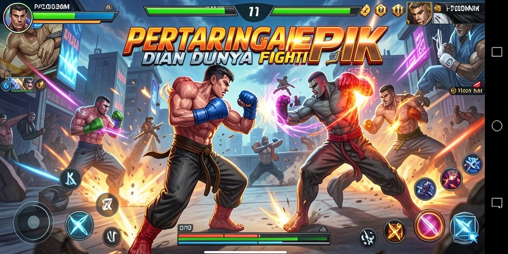 Tampilan gameplay menarik dari P200M saat karakter bertarung.