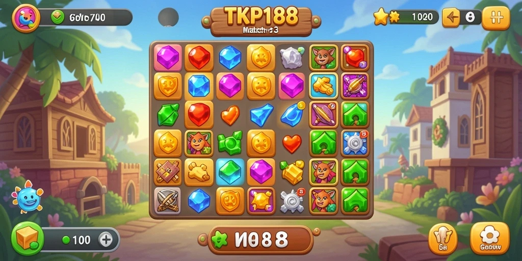 Tampilan gameplay <strong>TKP188</strong> yang penuh warna dalam permainan Match-3.